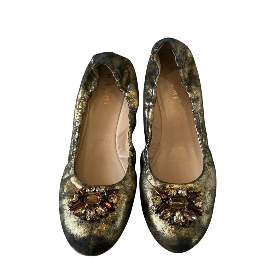 M. Gemi gold bedazzled leather ballet flats size 41